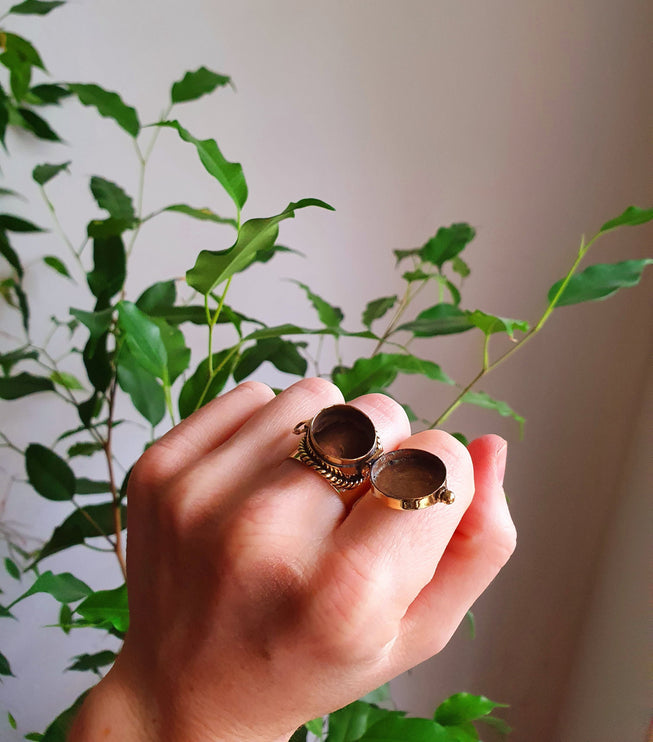 Gold Poison Ring / Brass & Turquoise / Alchemy / Locket Ring / Boho / Bohemian / Rustic / Tribal / Gypsy / Festival / Healing / Festival