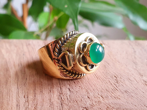 Gold Poison Ring / Brass & Green Onyx / Alchemy / Locket Ring / Boho / Bohemian / Rustic / Tribal / Gypsy / Festival / Healing / Festival