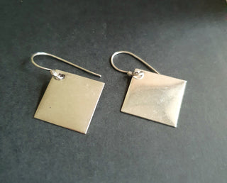 Minimalist Square Silver Pendant Drop Earrings / Geometric Ethnic Boho Classic Bohemian Chic Gypsy Spiral Hippie Festival Tribal style