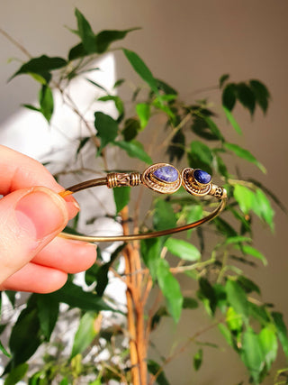 Bali Boho Brass Bracelet / Lapis Lazuli / Bangle / Ethnic / Rustic / Bohemian / Hippie / Gypsy / Psy / Adjustable