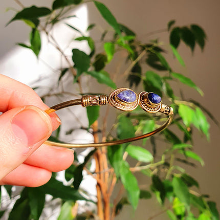Bali Boho Brass Bracelet / Lapis Lazuli / Bangle / Ethnic / Rustic / Bohemian / Hippie / Gypsy / Psy / Adjustable