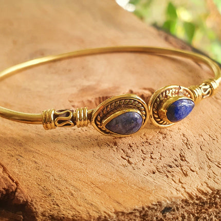 Bali Bracelet Jonc / Lapis Lazuli / Laiton / Boho / Bangle / Tribal / Hippie / Rustique / Ethnique / Bohème