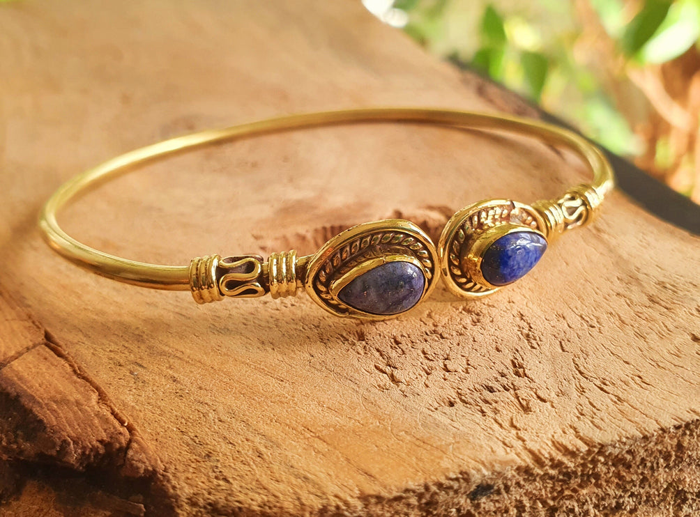 Bali Bracelet Jonc / Lapis Lazuli / Laiton / Boho / Bangle / Tribal / Hippie / Rustique / Ethnique / Bohème