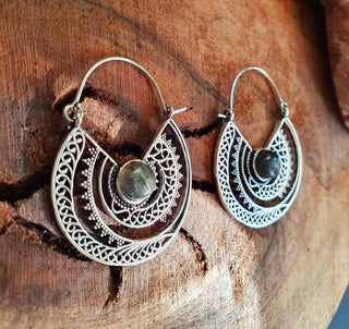 Silver Ethnic Labradorite Earrings Ethnic, Blue Stone , rustic, yoga, hippie, gypsy, pretty, psy, boho, bohemian, festival