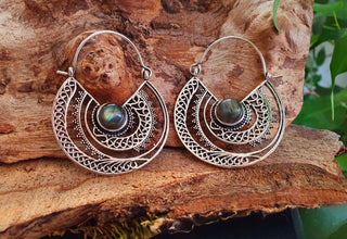 Silver Ethnic Labradorite Earrings Ethnic, Blue Stone , rustic, yoga, hippie, gypsy, pretty, psy, boho, bohemian, festival