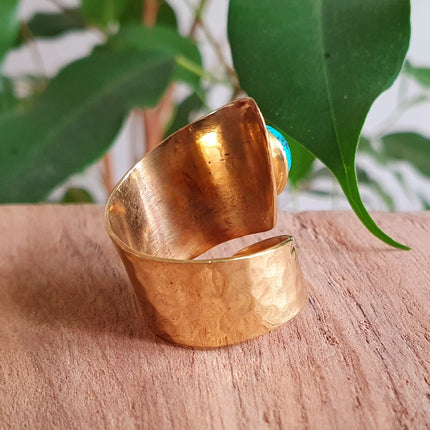 Ethnic style Brass & Turquoise Ring / Adjustable / Boho / Bohemian / Psy / Rustic / Tribal / Gypsy / Festival / Healing / Festival