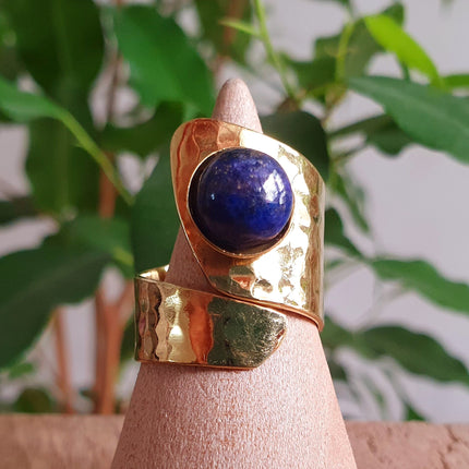 Ethnic style Brass & Lapis Lazuli Ring / Adjustable / Boho / Bohemian / Psy / Rustic / Tribal / Gypsy / Festival / Healing / Festival