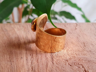 Adjustable Labradorite Ring Hammered Brass Boho Ring