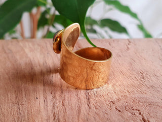 Adjustable Labradorite Ring Hammered Brass Boho Ring