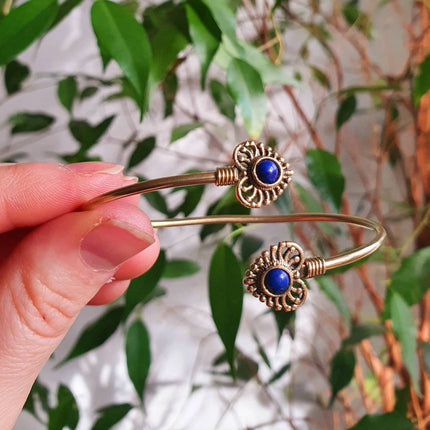 Lapis Lazuli Bracelet / Gold Bangle / Brass / Ethnic / Rustic / Bohemian / Hippie / Gypsy / Love / Jewellery / Body / Adjustable