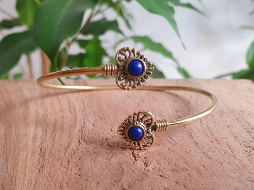 Lapis Lazuli Bracelet / Gold Bangle / Brass / Ethnic / Rustic / Bohemian / Hippie / Gypsy / Love / Jewellery / Body / Adjustable