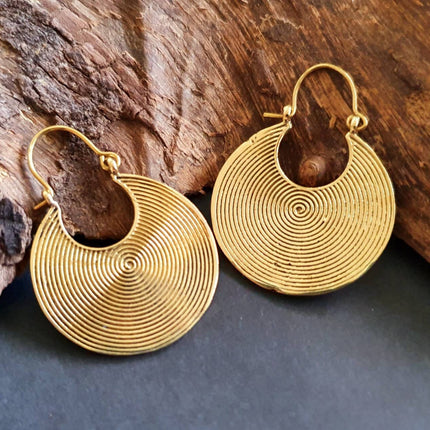 Geometric Circle Tribal Brass earrings; Boho Ethnic Rustic Indian Festival Psy Gypsy Spiral Hippie Tribal style