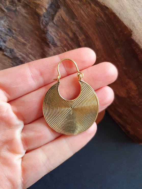 Geometric Circle Tribal Brass earrings; Boho Ethnic Rustic Indian Festival Psy Gypsy Spiral Hippie Tribal style