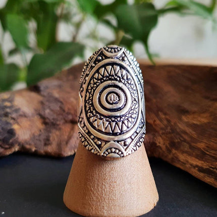 Grande Bague Touareg Argent / Homme / Mixte / Aztèque / Bohème / Boho/ Mandala / Psy / Géométrique / Gypsy / Ethnique / Rustique / Hippie