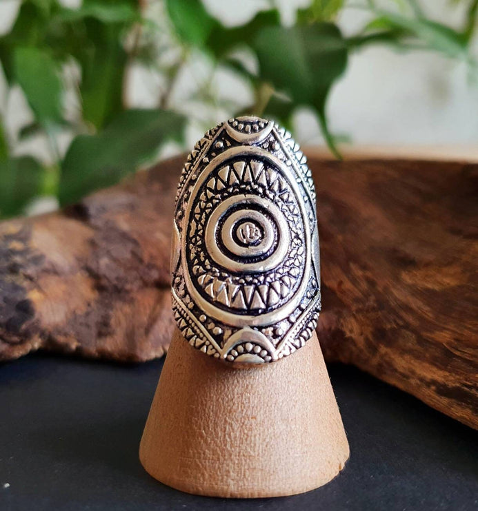 Grande Bague Touareg Argent / Homme / Mixte / Aztèque / Bohème / Boho/ Mandala / Psy / Géométrique / Gypsy / Ethnique / Rustique / Hippie