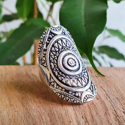 Grande Bague Touareg Argent / Homme / Mixte / Aztèque / Bohème / Boho/ Mandala / Psy / Géométrique / Gypsy / Ethnique / Rustique / Hippie