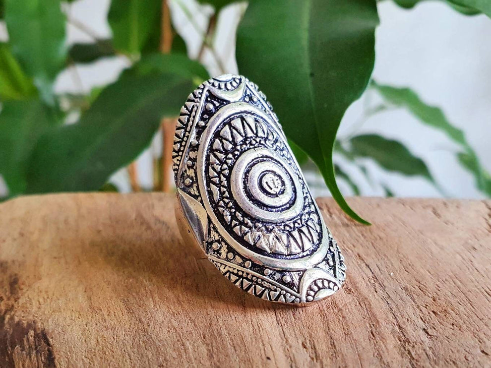 Grande Bague Touareg Argent / Homme / Mixte / Aztèque / Bohème / Boho/ Mandala / Psy / Géométrique / Gypsy / Ethnique / Rustique / Hippie