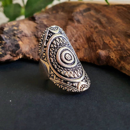 Grande Bague Touareg Argent / Homme / Mixte / Aztèque / Bohème / Boho/ Mandala / Psy / Géométrique / Gypsy / Ethnique / Rustique / Hippie