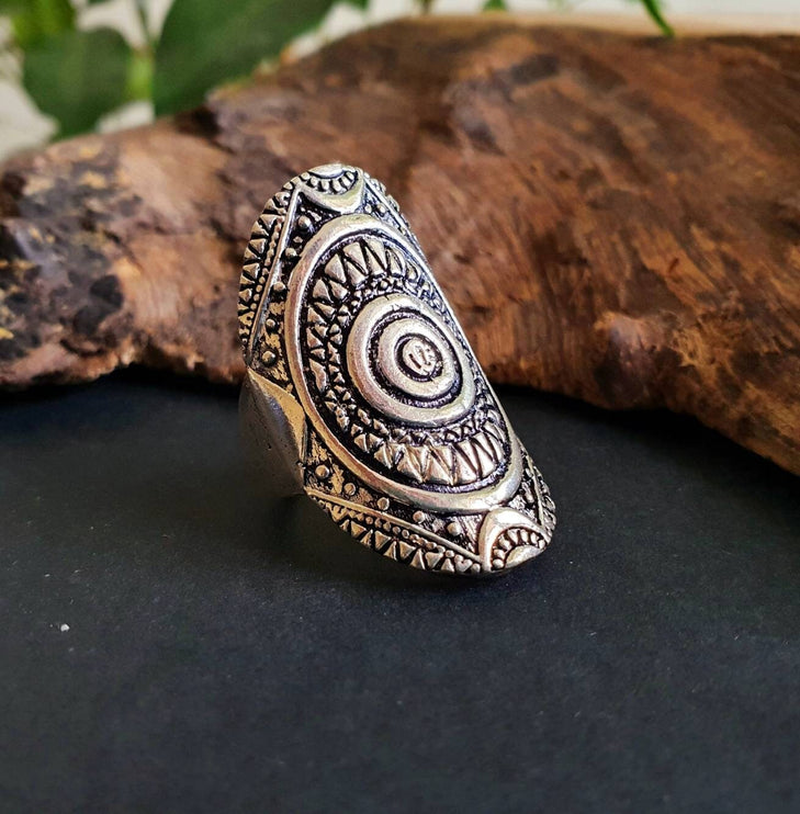 Grande Bague Touareg Argent / Homme / Mixte / Aztèque / Bohème / Boho/ Mandala / Psy / Géométrique / Gypsy / Ethnique / Rustique / Hippie