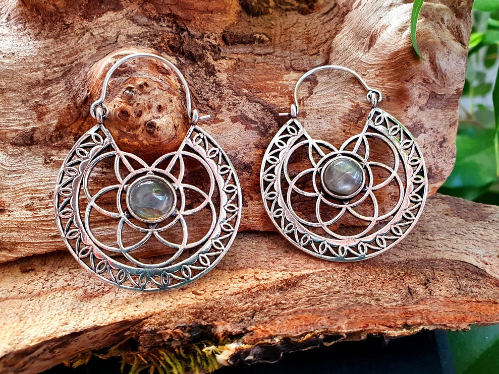 Silver Ethnic Labradorite Earrings Ethnic, Blue Stone , rustic, yoga, hippie, gypsy, pretty, psy, boho, bohemian, festival