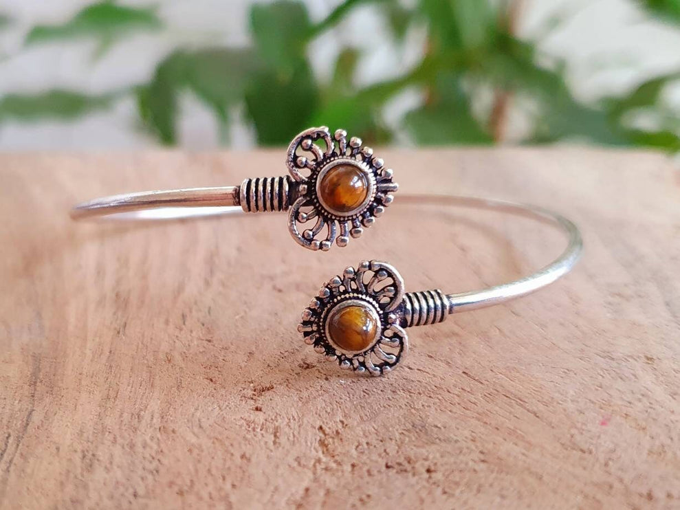 Boho Heart Bracelet / Bangle / Tiger Eye / Silver / Ethnic / Rustic / Bohemian / Hippie / Gypsy / Love / Jewellery / Body / Adjustable