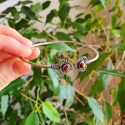 Boho Heart Bracelet / Bangle / Tiger Eye / Silver / Ethnic / Rustic / Bohemian / Hippie / Gypsy / Love / Jewellery / Body / Adjustable