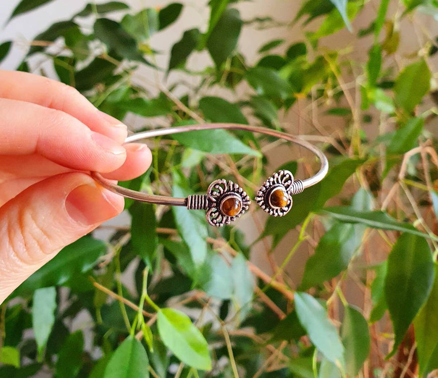 Boho Heart Bracelet / Bangle / Tiger Eye / Silver / Ethnic / Rustic / Bohemian / Hippie / Gypsy / Love / Jewellery / Body / Adjustable