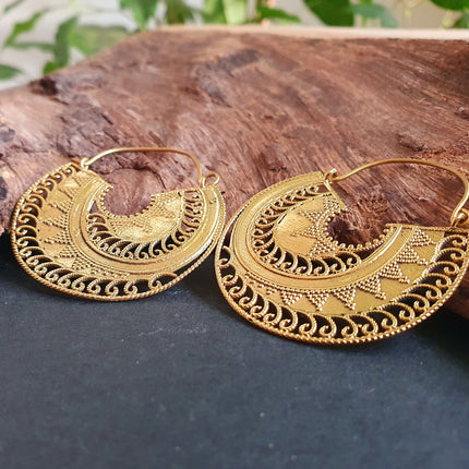 Ethnic Brass Earrings;, Geometric, rustic, yoga, hippie, gypsy, pretty, psy, boho, bohemian, festival