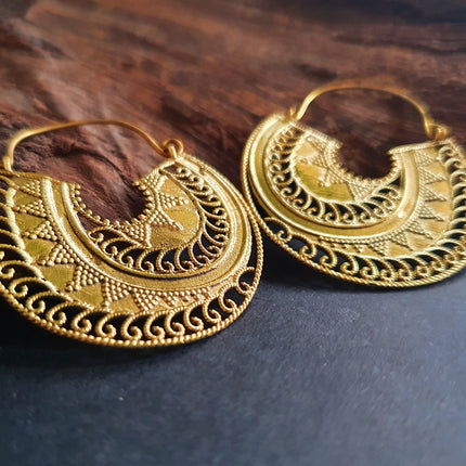 Ethnic Brass Earrings;, Geometric, rustic, yoga, hippie, gypsy, pretty, psy, boho, bohemian, festival