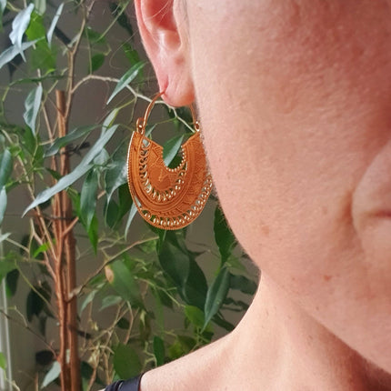 Ethnic Brass Earrings;, Geometric, rustic, yoga, hippie, gypsy, pretty, psy, boho, bohemian, festival