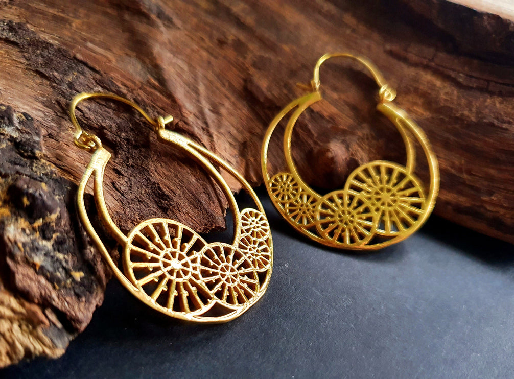 Steampunk Brass Earrings;, Geometric, ethnic, rustic, yoga, hippie, gypsy, pretty, psy, boho, bohemian, festival