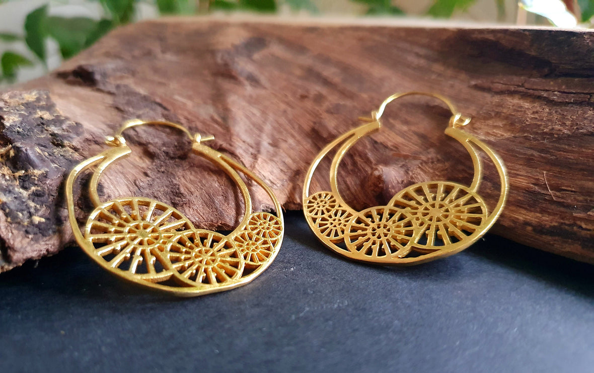 Steampunk Brass Earrings;, Geometric, ethnic, rustic, yoga, hippie, gypsy, pretty, psy, boho, bohemian, festival