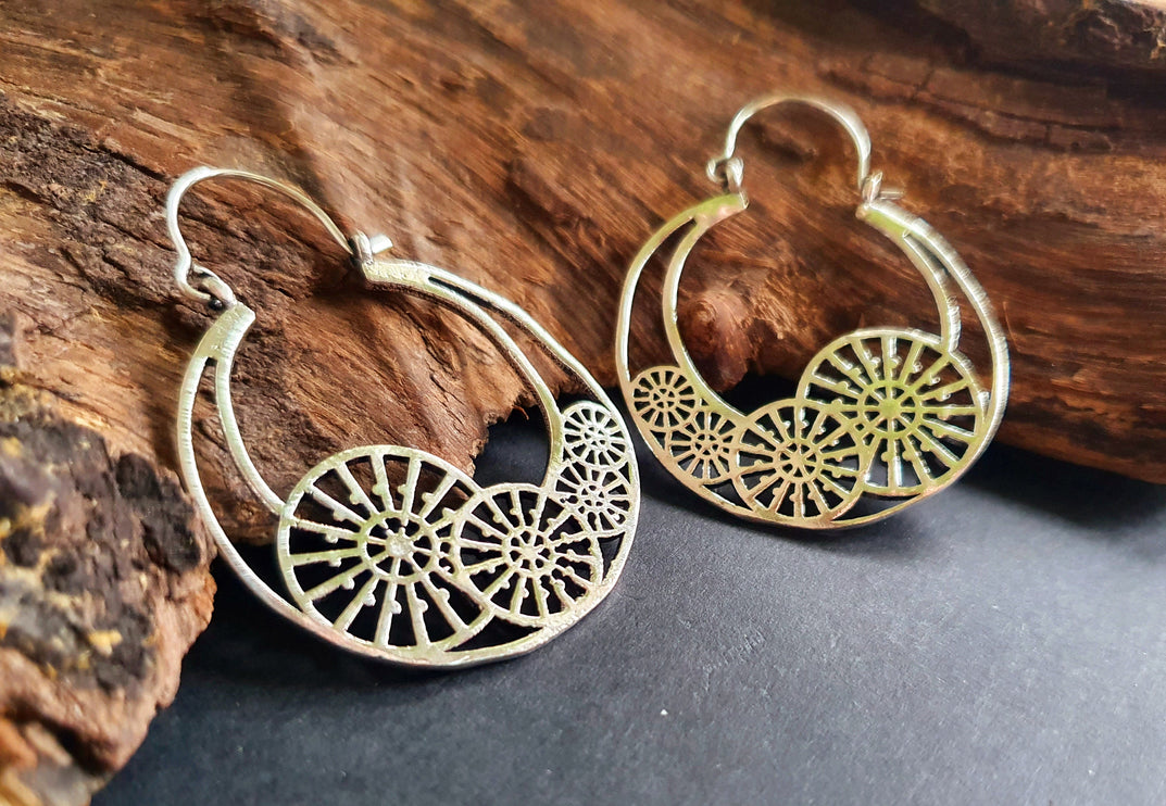 Steampunk Silver Earrings;, Geometric, rustic, yoga, hippie, gypsy, pretty, psy, boho, bohemian, festival