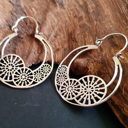 Steampunk Silver Earrings;, Geometric, rustic, yoga, hippie, gypsy, pretty, psy, boho, bohemian, festival