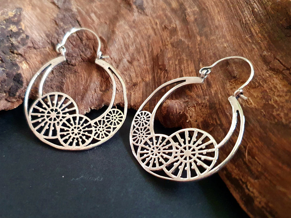 Steampunk Silver Earrings;, Geometric, rustic, yoga, hippie, gypsy, pretty, psy, boho, bohemian, festival