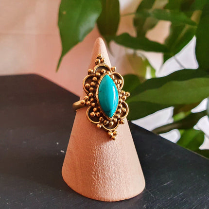 Boho Indian Turquoise Brass Ring / Pretty / Ethnic / Rustic / Festival / Tribal / Blue / Hippie / Gypsy / Psy / Stone / Healing