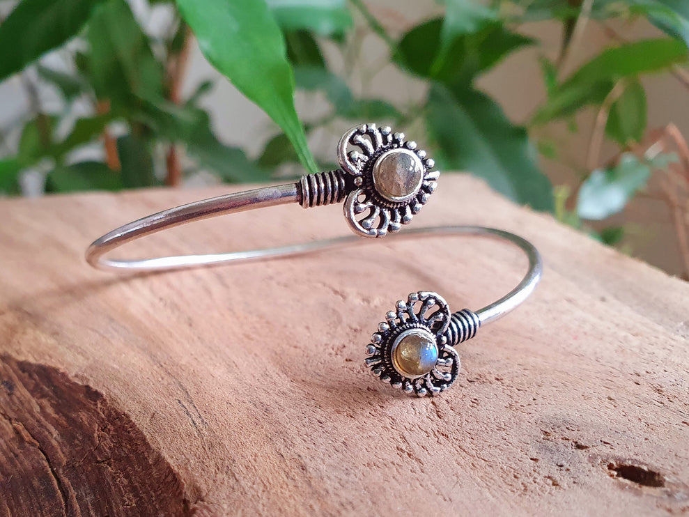 Boho Heart Bracelet / Bangle / Labradorite / Silver / Ethnic / Rustic / Bohemian / Hippie / Gypsy / Psy / Jewellery / Body / Adjustable