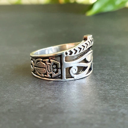 Eye of Horus Silver Ring / Ancient Egypt / Ra / Hieroglyphics / Ethnic / rustic, yoga, hippie, gypsy, pretty, psy, boho, bohemian, festival