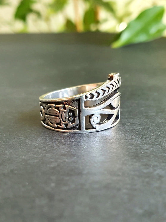 Eye of Horus Silver Ring / Ancient Egypt / Ra / Hieroglyphics / Ethnic / rustic, yoga, hippie, gypsy, pretty, psy, boho, bohemian, festival