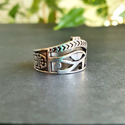 Eye of Horus Silver Ring / Ancient Egypt / Ra / Hieroglyphics / Ethnic / rustic, yoga, hippie, gypsy, pretty, psy, boho, bohemian, festival