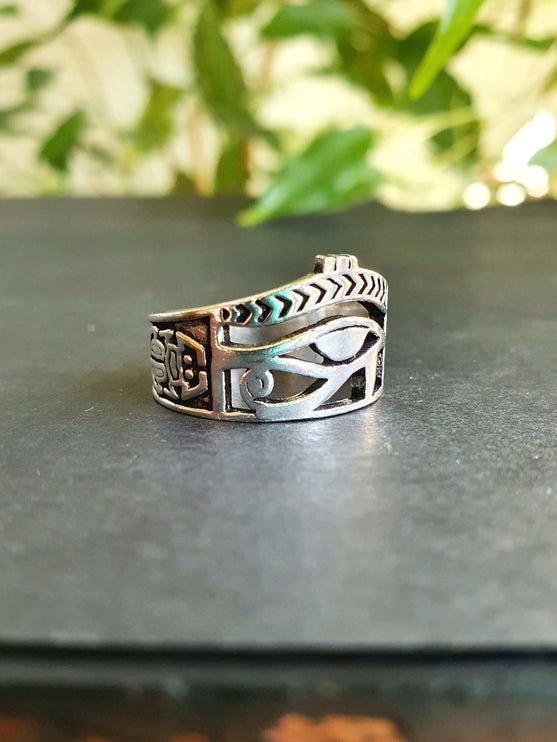 Eye of Horus Silver Ring / Ancient Egypt / Ra / Hieroglyphics / Ethnic / rustic, yoga, hippie, gypsy, pretty, psy, boho, bohemian, festival