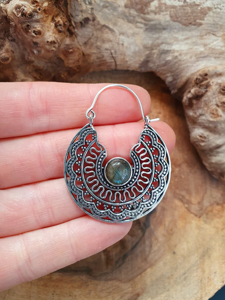 Silver Ethnic Labradorite Earrings Ethnic, Blue Stone , rustic, yoga, hippie, gypsy, pretty, psy, boho, bohemian, festival