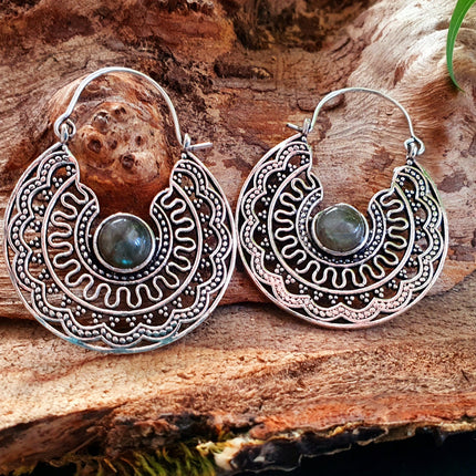 Silver Ethnic Labradorite Earrings Ethnic, Blue Stone , rustic, yoga, hippie, gypsy, pretty, psy, boho, bohemian, festival