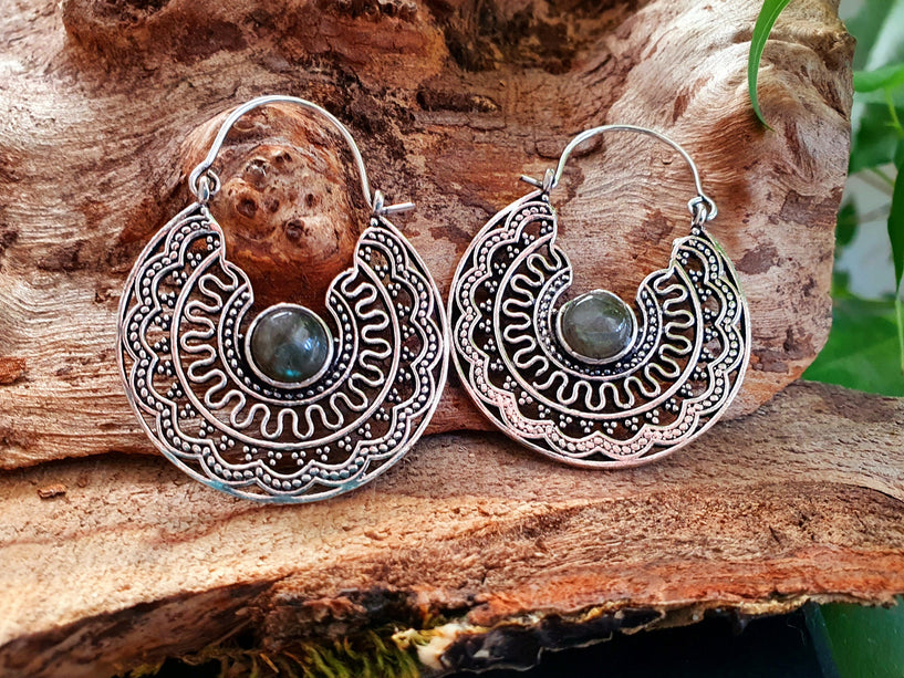 Silver Ethnic Labradorite Earrings Ethnic, Blue Stone , rustic, yoga, hippie, gypsy, pretty, psy, boho, bohemian, festival