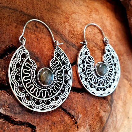 Silver Ethnic Labradorite Earrings Ethnic, Blue Stone , rustic, yoga, hippie, gypsy, pretty, psy, boho, bohemian, festival