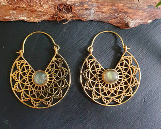Labradorite & Brass Hoop Earrings Ethnic, rustic, yoga, hippie, gypsy, pretty, psy, boho, bohemian, festival