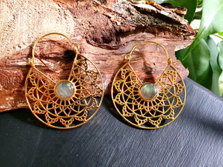 Labradorite & Brass Hoop Earrings Ethnic, rustic, yoga, hippie, gypsy, pretty, psy, boho, bohemian, festival