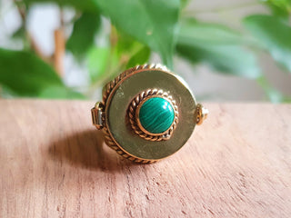 Gold Poison Ring / Brass & Malachite / Alchemy / Locket Ring / Boho / Bohemian / Rustic / Tribal / Gypsy / Festival / Healing / Festival 