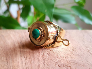Gold Poison Ring / Brass & Malachite / Alchemy / Locket Ring / Boho / Bohemian / Rustic / Tribal / Gypsy / Festival / Healing / Festival 