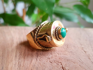 Gold Poison Ring / Brass & Malachite / Alchemy / Locket Ring / Boho / Bohemian / Rustic / Tribal / Gypsy / Festival / Healing / Festival 
